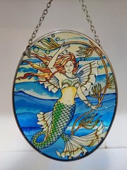 AMIA PAINTED STAINED GLASS MERMAID UNDER THE SEA SUN CATCHER 7″×5″