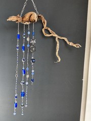 Driftwood Cobly Blue Rock Beads Glass Stones Sliver Owl Sun Catcher