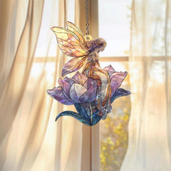Fairy on Lotus Flower Acrylic Suncatcher Fantasy Window Hanging Gift Decor
