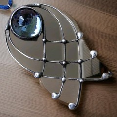 Hand Crafted Stained Glass Silver Abstract Artisanal Pendant or Lightcatcher