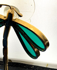Dragonfly Sun-catcher Green Stained Glass Wings, Gold Tone Body On Suction Cup