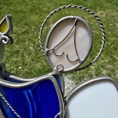 Stained Glass Blue Angel Suncatcher Vintage Window/Shelf Sitter Ornament 8″