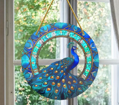 Peacock Stained Vibrant Acrylic Hanging Ornament 8×8 Inch Art Decor for Window