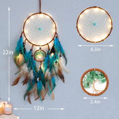 Dream Catcher Blue Tree of Life with Feathers, Mobile LED Fairy Lights Handmade