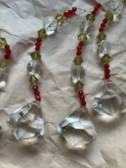 Crystal Sun Catchers Prism olive & red beads, Set Of 6