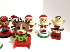 Lot of 13 Dancing Solar Powered BobbleHeads Christmas Santa Elf Bear Reindeer