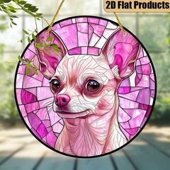 Cute Pink Chihuahua Dog Vibrant Pink Purple Mosaic Acrylic Suncatcher Decoration