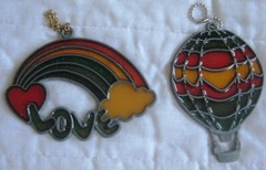 Vintage Stained Glass Sun Catcher Window Art Balloon & Rainbow Love w Chains