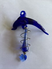 Hanging Blown Glass Dolphin With Hanging Teardrop And Heart Suncatcher Blue