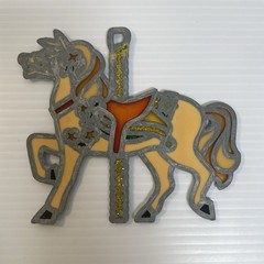 Vintage Stained Glass Metal Carousal Merry Go Round Horse Sun Catcher Set of 2