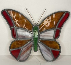 Stained Glass Butterfly Suncatcher Red Pink Orange Green