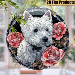 West Highland White Terrier with Roses Acrylic Suncatcher Dog Lover Decoration