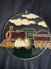 Vintage Train Engine Suncatcher ~ Faux Stained Glass ~ Sparkly ~ EUC!