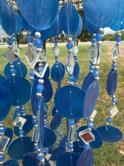 Coastal Hanging Mobile Seashell & Beaded Blue White Clear Silver Metal Decor