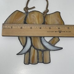Stained Glass Window Suncatcher Elephant Orange Tan White leather hanger Safari