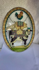 Cow, Pig, Goose, and Chicken Oval Shaped Painted Glass Sun Catchers 9″ 1K