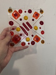 Pretty Fused Glass Sun Catcher In Red Orange And Yellow 6” Square