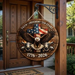 America 250th Anniversary Patriotic Wall Sign with Rope Home Decor