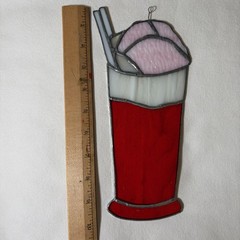 VINTAGE Set of 3 Stained Glass Suncatchers Ice Cream Cone Float Banana Split (2)