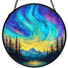 Stunning Aurora Borealis Stained Glass Suncatcher Window Hanging Art Home Decor