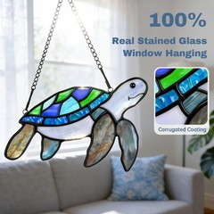 Painted glass window decoration – turtle catcher outdoor pendant for courtyard