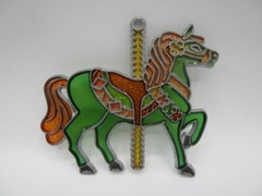 VTG Carousel Horse Suncatcher Green 4.5″ X 4″ Faux Stained Glass Decoration