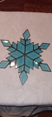 Vintage Blue Homemade Stained Glass Snowflake Suncatcher Ornament 10”