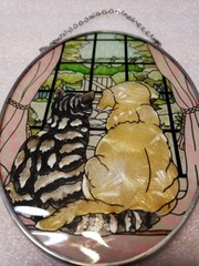 Amia Painted Glass Sun Catcher Dog An Cat Sitting In Window