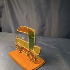 Stained Glass Vintage Car Suncatcher Figurine on Wood Base, Green/Brown/Yellow