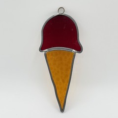 Vintage Lead & Stained Glass Ice Cream Cone Window Ornament Sun Catcher Summer