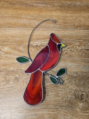 Stained Slag Glass Suncatcher Red Cardinal 11″ VTG