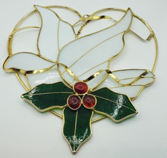 Vintage Suncatcher Stained Glass White Dove Bird, Window Hanger Leaves Large