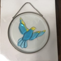 Blue and Yellow Dove Bird Beveled Glass  Suncatcher