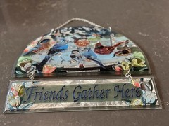 Staind Glass Suncatcher Friends Gather Here, Birds, Blue Jay Cardinal Robin