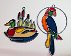 Parrot and Mallard Suncatcher Stained Glass Vintage Set Birds