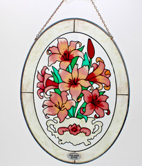 Joan Baker Stained Glass Design Of Lillies Hanging Sun Catcher