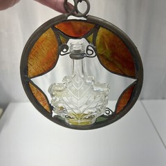 Stained Glass Maple Leaf Bottle Wall Hanging Sun Catcher RARE!