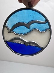 Lot of 2 Vintage Stained Glass Koala & Seagull Ocean READ Craft Needs TLC