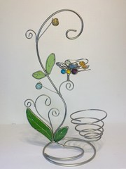 Vintage Stained Glass Butterfly Suncatcher Candle Holder Plant Stand 13.5in