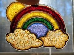 VIntage Sun Catcher Rainbow & Oriole Stained Glass Look Retro 80s