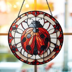Red Ladybug Stained Glass Suncatcher Window Hanging Decor Lucky Insect Art