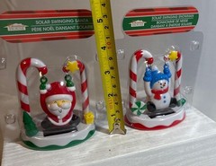 Solar Figures Swinging Santa & Snowman Christmas Decor Set New