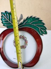 Rare Stained Leaded Glass Apple Photo Frame Window Suncatcher 4 1/2′ X 4 1/2″