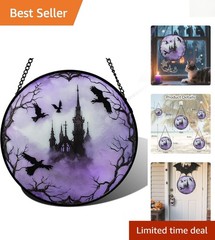Intricate Halloween Suncatcher – 6.3 in Stained Glass Crow for Home Aesthetics