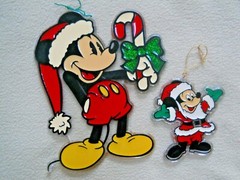 2 Disney Mickey Mouse Melted Plastic Suncatchers / Christmas