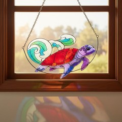 Sea Turtle Stained Glass Window Hanging Ocean Sea Life Sun Catchers Indoor Panel