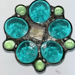 Vintage Fused Glass Handmade Green Aqua Round Marble Candle Stick Holders