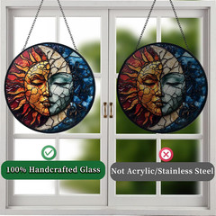 Sun and Moon Decor Suncatcher Stained Glass Window Hanging – Handmade Stained Gl