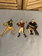Suncatcher Vintage Lot Of 3 Sports Lead Framed Soccer Football Hockey Players