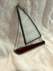 Nautical Sun Catcher Stained Glass Sailboat White And Red 5” X 4”